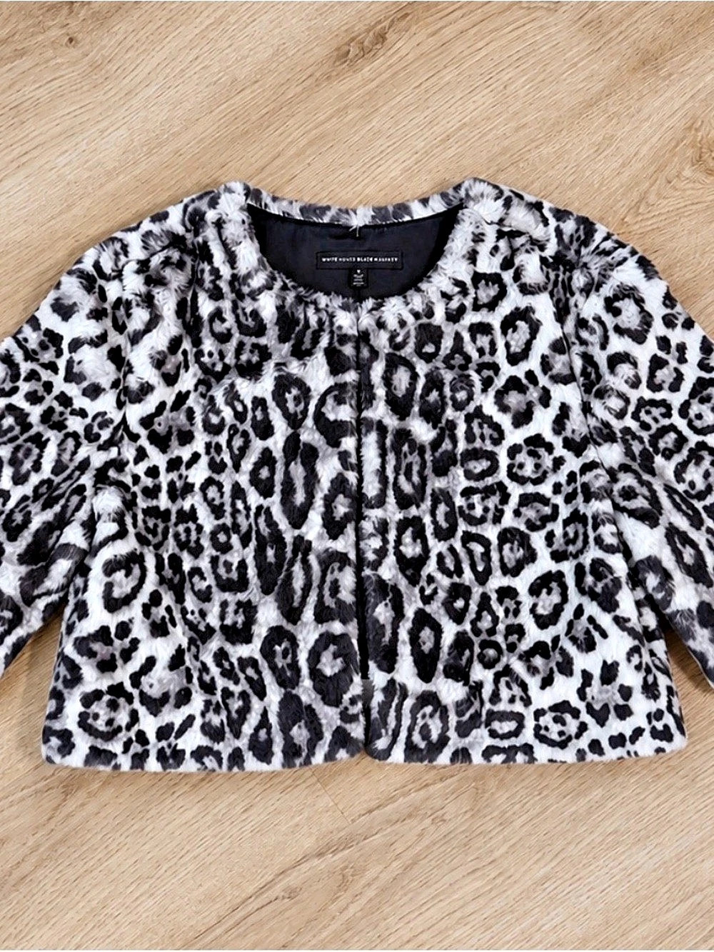 White House Black Market Animal Print Teddy Jacket in Black & White Size Medium